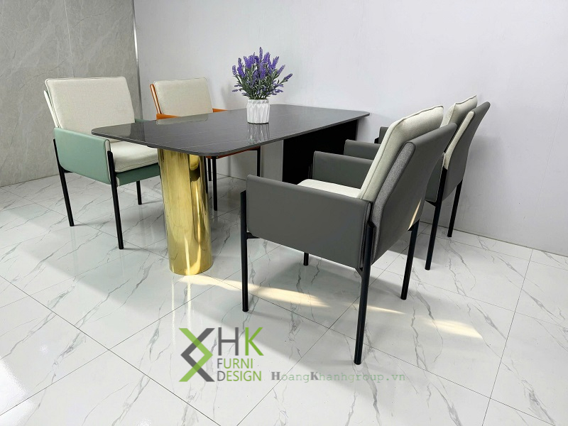 Bàn ăn khung sắt mặt đá cao cấp - BA HK23A